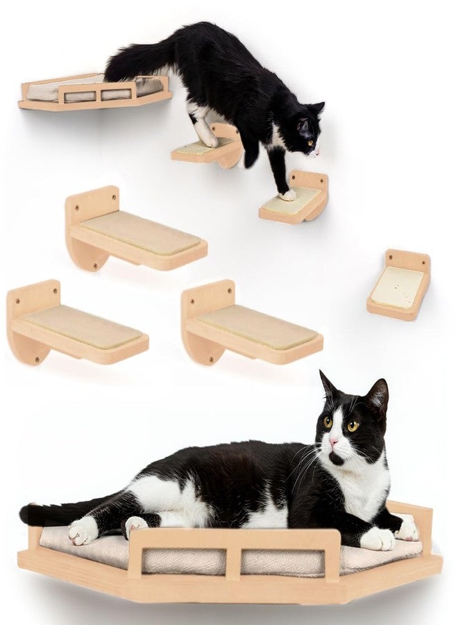 INICIO Cat Wall Shelves - Modern and Durable 3 Step Cat Furniture for Wall - Stylish Birch Floating Shelf for Cats up to 15lbs - Wooden Corner Shelves with Cushioned Perch - Natural Wood - Image 1